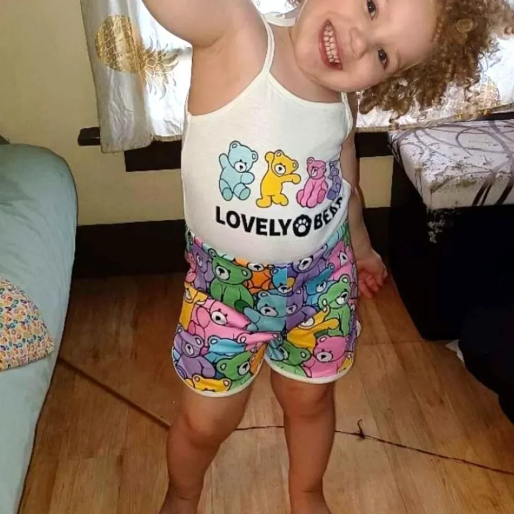 Girl's cute graphic cartoon bear romper sz 3-4Y